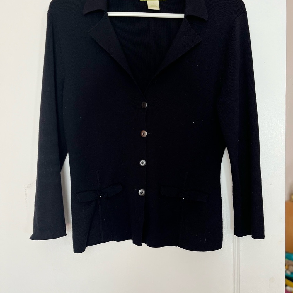 Sigrid Olsen Black V-Neck Cardigan Sweater